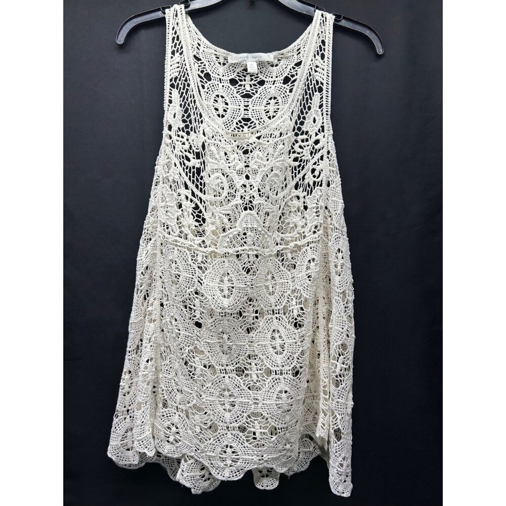 Lauren Conrad Women's Cream Crochet Sleeveless Tunic Top XL BOHO
